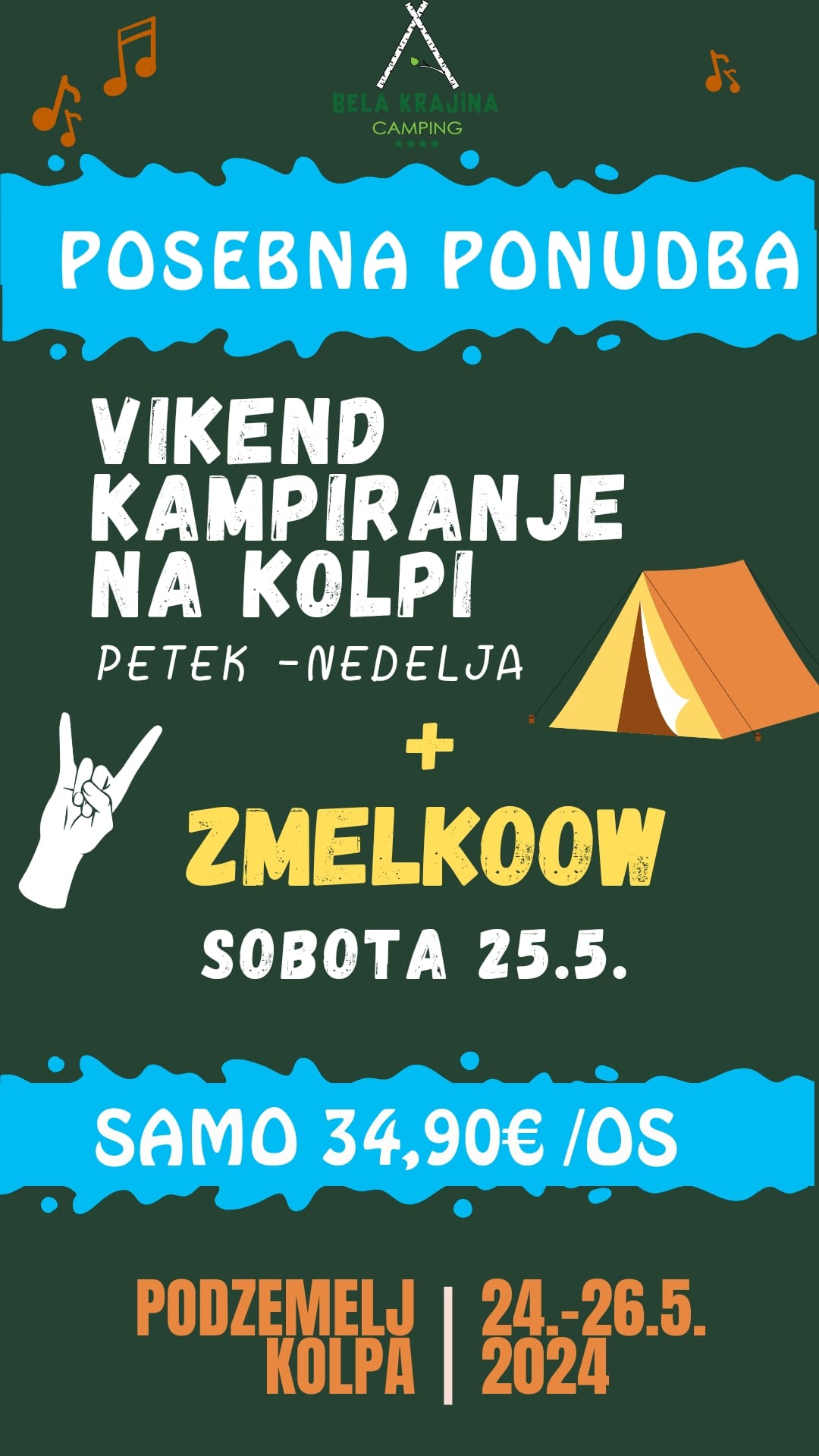 Kamp Bela krajina - Podzemelj - 30 letnica kampa in koncert skupine Zmelkoow - Avtokampi.si