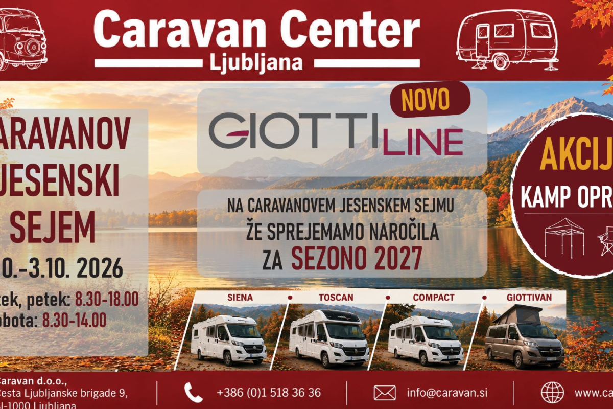 Caravan Center Ljubljana: hišni sejem počitniških prikolic in avtodomov od 1. do 3. oktobra
