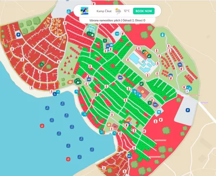Iteraktivni zemljevid kampa Čikat, ki omogoča pregled prostih parcel
