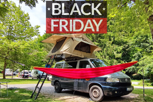 Black Friday akcije na kampiranje, najem mobilnih hišic in kamp opremo